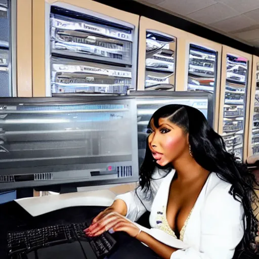 Image similar to Nicki Minaj in a room full of computers