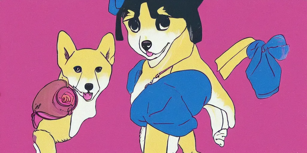 Image similar to a portrait of a shiba inu, in the art style of 8 0 s anime, japanese city pop color palette, naoko takeuchi, hajime yatate