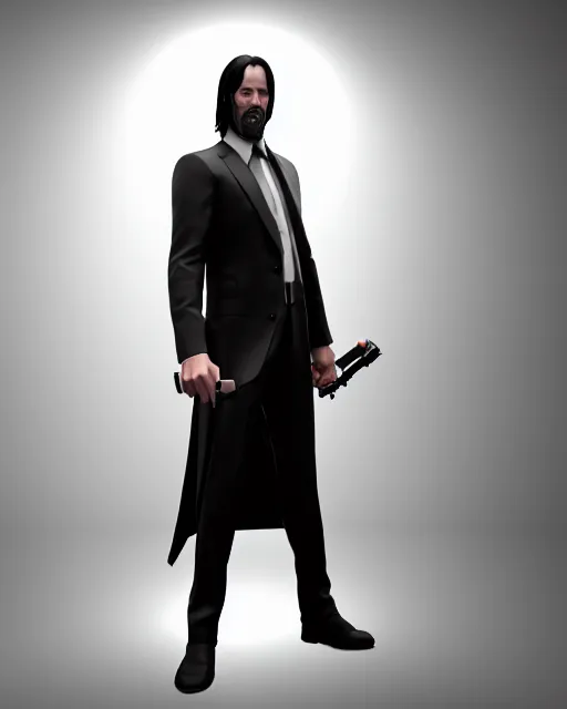 Image similar to full body 3d render of John Wick as a youtooz, studio lighting, white background, blender, trending on artstation, 8k, highly detailed