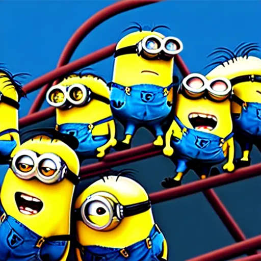 Image similar to Minions on a roller coaster, concept art, highly detailed, digital art