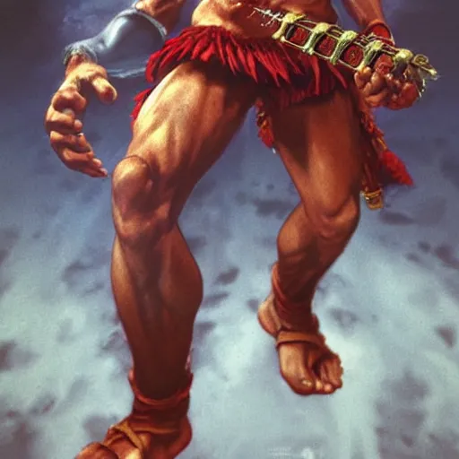 Image similar to john lennon as dhalsim street fighter, ultra realistic, concept art, intricate details, highly detailed, photorealistic, octane render, 8 k, unreal engine, art by frank frazetta, simon bisley, brom