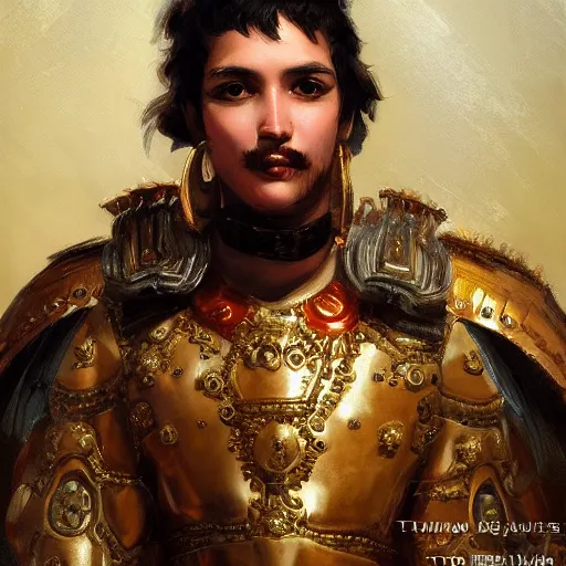 Image similar to portrait of an ancient roman character in incredible rich ornate armor, by ilya kuvshinov, by thomas lawrence, by bayard wu, trending on artstation, masterpiece