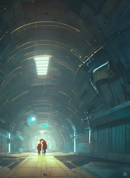 Image similar to underground futuristic tunnel, nuclear powered, detailed, futuristic, cory loftis, james gilleard, atey ghailan, makoto shinkai, goro fujita, studio ghibli, rim light, exquisite lighting, clear focus, very coherent, plain background