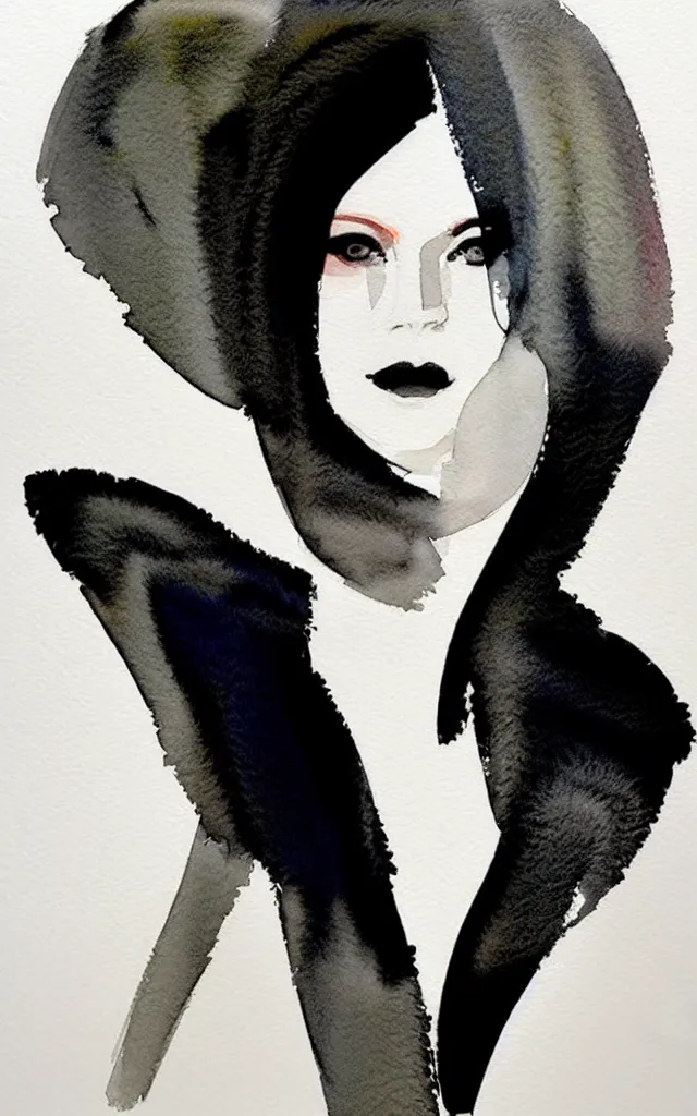 Image similar to one beautiful face woman, symmetrical, grey, colorless and silent, watercolor portraits by David downton