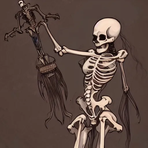 Prompt: a beautiful feminine necromancer raising the dead, illustration, skeleton, character design by nixeu, artstation, 2 d cg