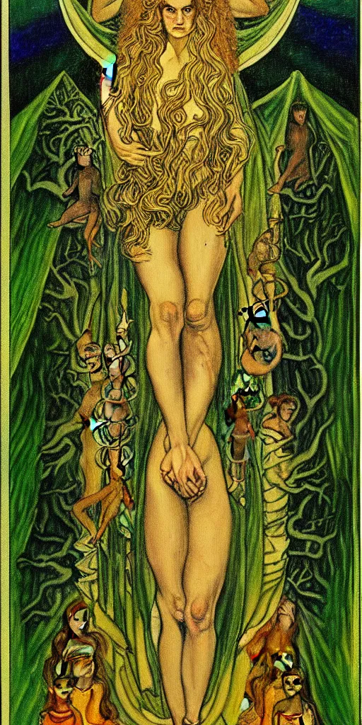 Prompt: a painting of the princess of pentacles tarot card by austin osman spare
