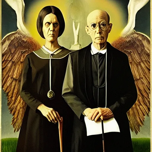 Prompt: aleister crowley and baphomet in the style of american gothic