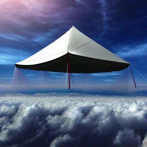 Prompt: tent on a cloud in the sky. angels, light rays, angels. high definition, octane, fantasy