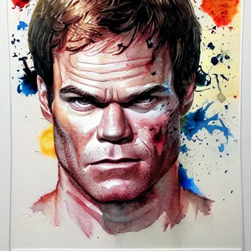 Image similar to dexter morgan is the punisher, detailed watercolor art, drew struzan illustration art, key art, portrait