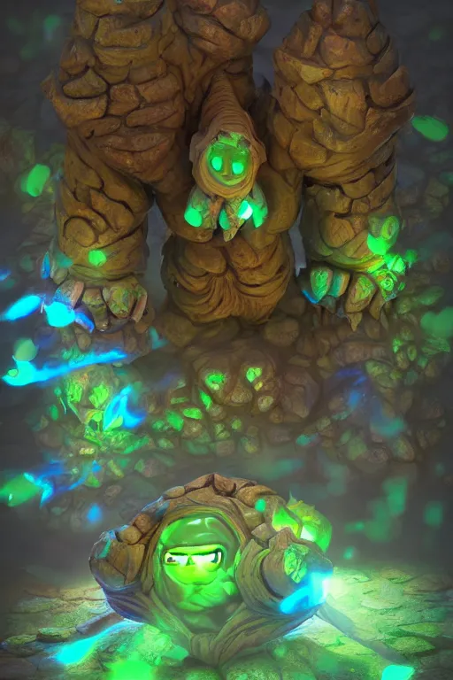 Image similar to arcane fantasy art giant golem elemental wood rock bastion forged gemstone enchanted forest troll, global illumination ray tracing hdr fanart arstation by sung choi and eric pfeiffer and gabriel garza and casper konefal lisa frank zbrush central hardmesh radiating a glowing aura