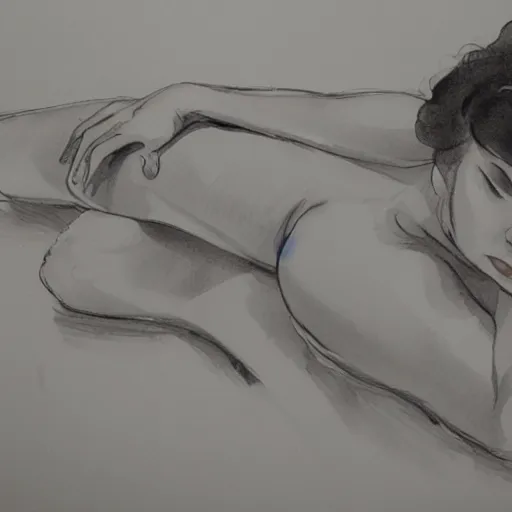 Image similar to ink and wash life drawing of reclining female