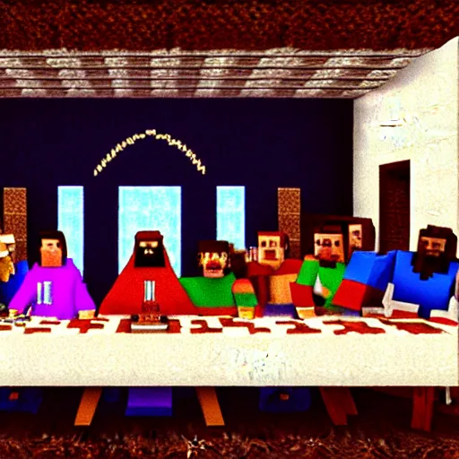 Image similar to the last supper, minecraft