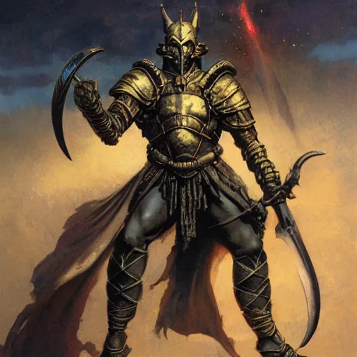 Image similar to ( ( ( quarter length portrait of a gaunt noseless yellow - skinned bald githyanki warrior in a breastplate, wielding a magical silver greatsword ) ) ), greg rutkowski, frank frazetta, alexandre chaudret, boris vallejo, michael whelan, miro petrov, magali villeneuve, donato giancola, d & d