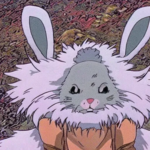 Image similar to a bunny rabbit in the anime princess mononoke film by studio ghibli, floppy ears