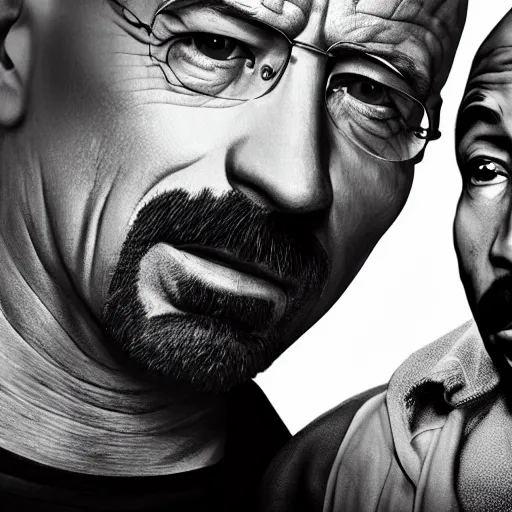 Prompt: Walter White holding Tupac by the throat, realistic, 8k resolution, hyperdetailed, highly detailed, real life, studio lighting, high quality, action shot,