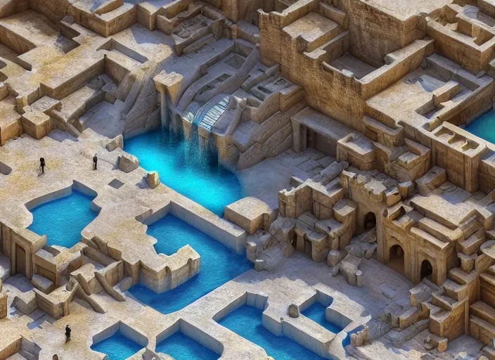 Image similar to A wide open courtyard in an epic, colorful city in ancient Egypt, anime, pyramids, sakura season, at Pamukkale, thermal waters flowing down white and gold travertine terraces, intricate, elegant, luxurious, hint of royal blue, digital painting, concept art, smooth, sharp focus, from Star Trek 2021, illustration, by WLOP and Ruan Jia and Mandy Jurgens and William-Adolphe Bouguereau, Artgerm
