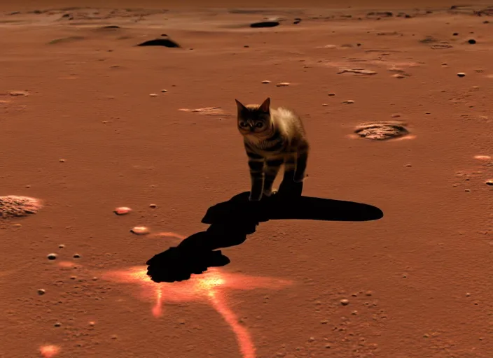 Prompt: the first cat - girl cosmonaut leaving her footprint on mars, documentary film by space - x, nasa and roscosmos, highly detailed, rim light, cinematic lighting, very coherent, cinematic, hyper realism, photo documetalism, furry, high detail