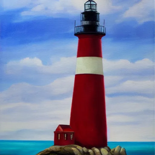 Prompt: an oil painting of a lighthouse overlooking a blood ocean