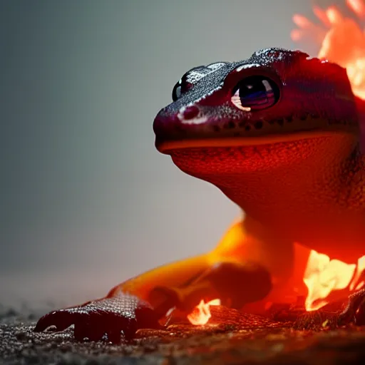 Prompt: cute salamander, fire on back, pet, mythical creature, digital art, raytraced, octane engine, high quality