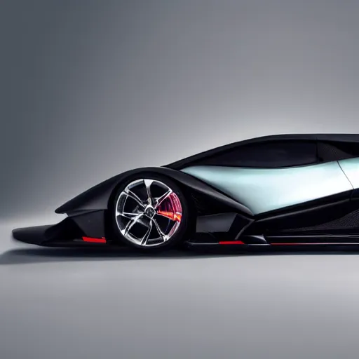 Prompt: A hypercar designed by Junya Watanabe and produced by Lamborghini in the production year of 2025, promotional photo