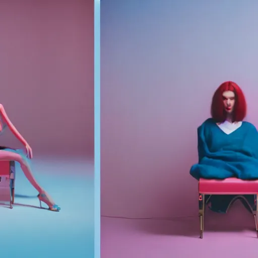 Image similar to balenciaga lookbook campaign in the style of tyler mitchel, blue rays, redshift, wide shot, coloured polaroid photograph, pastel, kodak film, hyper real, stunning moody cinematography, by maripol, fallen angels by wong kar - wai, 3 5 mm, style of suspiria and neon demon, david hockney, detailed, film photography