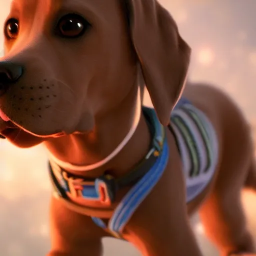 Prompt: dog character 1 1, small puppy, rich dog, high quality image, smart dog, dog with gun, dog in space, illustration, dog in mountain, soft, concept art, intricate details, highly detailed, colorful, photorealistic, disney pixar, octane render, iridescent, anime, 8 k