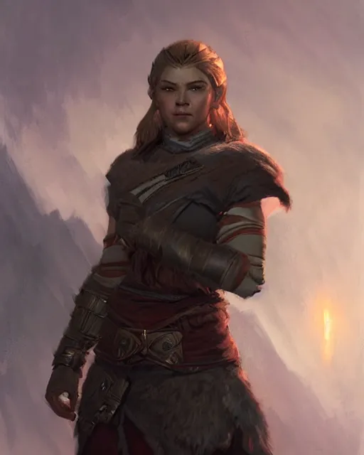 Image similar to the elder scrolls vi, charismatic rugged female nord warrior portrait, illustration, rim light, top light, perfectly shaded, soft painting, art by krenz cushart and wenjun lin