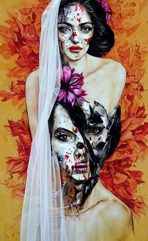 Prompt: A bride, portrait by Sandra Chevrier