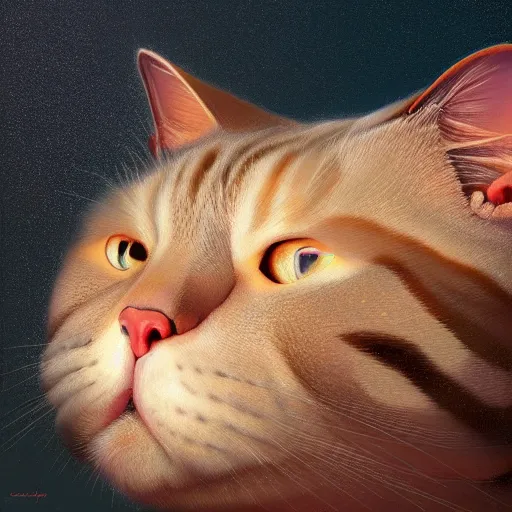 Image similar to a dramatic body portrait of an obese cat, cinematic lighting, symmetric face by karol bak, christopher balaskas, 4 k