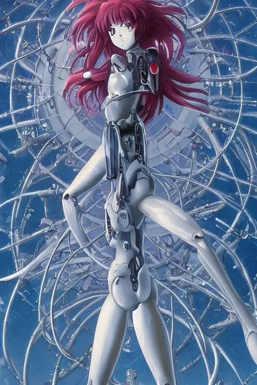 Image similar to Female Anime Character rei ayanami cyborg in the center giygas epcotinside a space station eye of providence Beksinski Finnian vivid HR Giger to eye hellscape mind character Environmental