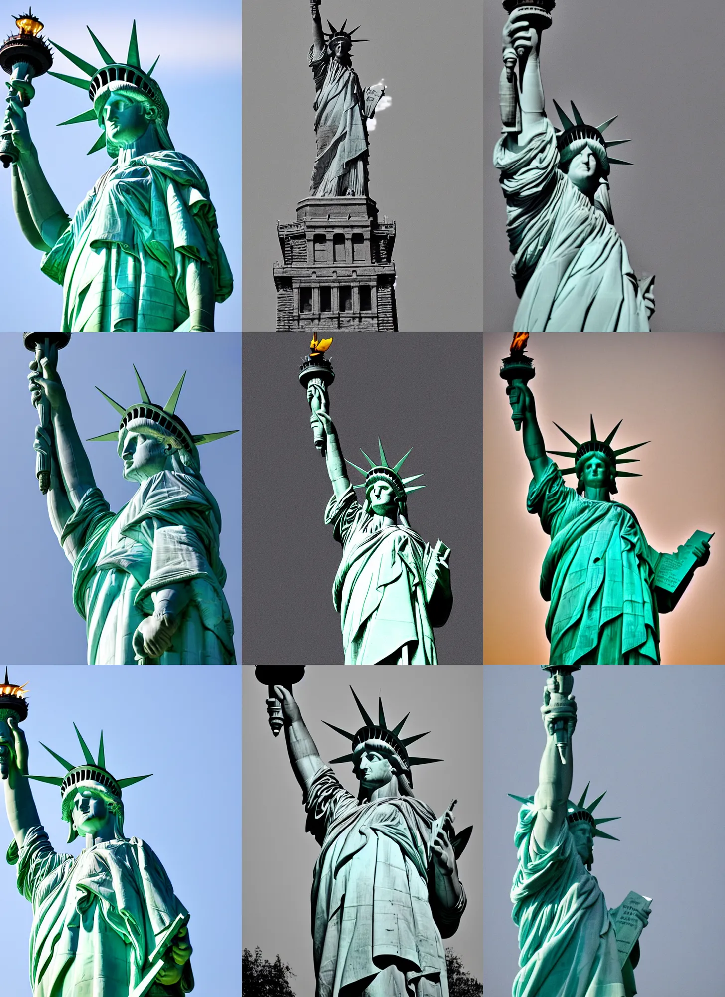 Prompt: the statue of liberty winking playfully to camera