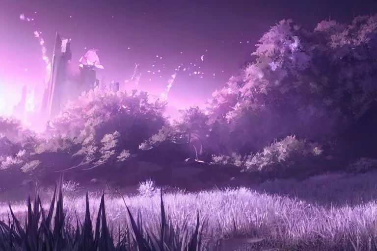 Prompt: scenery artwork, scene beautiful, light essence bioluminescent acrylic and cold nier automata pixiv scenery artwork : nature dream wire vegetation magic density infinite, macro seminal dream points of icy, frozen vaporwave shards tempted to turn into a dream scenery, high quality topical render, nier automata, concept art