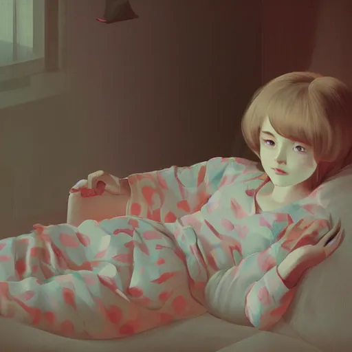 Image similar to little girl in pajama. digital artwork made by ilya kuvshinov, inspired by balthus, highly detailed, realistic,