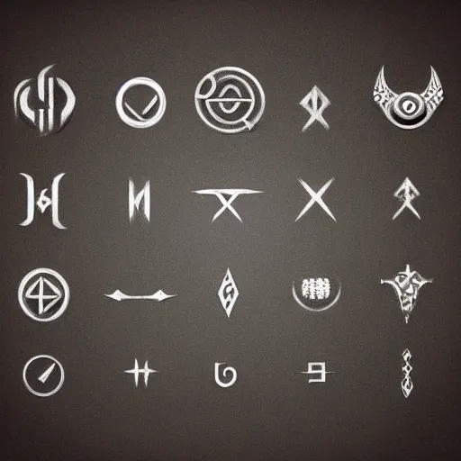 Image similar to a set of rune symbols, futuristic, ethereal, magic
