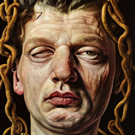Prompt: high quality high detail painting by lucian freud, hd, street - walker medusa portrait, photorealistic lighting