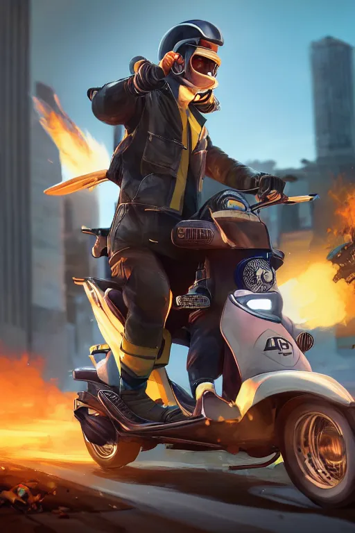 Prompt: scooter driver kamikaze burns, digital art, trending on artstation, unreal engine