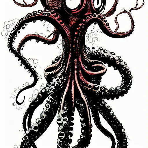 Prompt: a cyberpunk octopus, in the style of Ashley Wood, banksy and Moebius