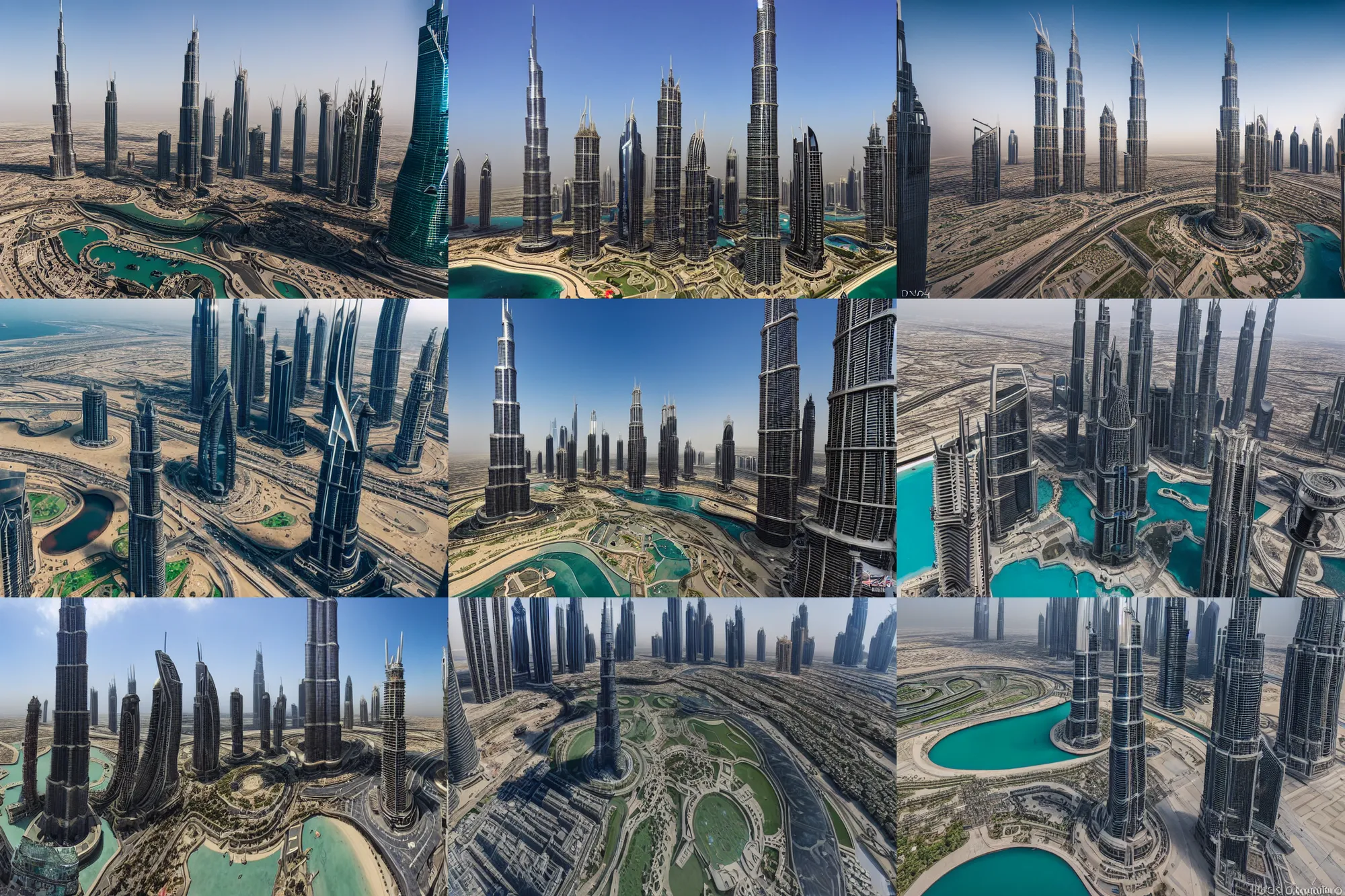 Prompt: wide angle view, godzilla smashes burj khalifa dubai, photorealistic, insane details, daylight, tele photo lens, 8 k