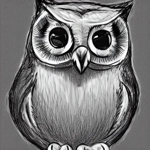 Image similar to a sketch of a cute owl with a big smile