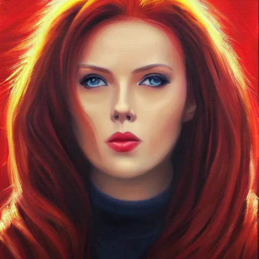 Image similar to beautiful Natasha Romanova, portrait painting, oil on canvas, no text, digital art