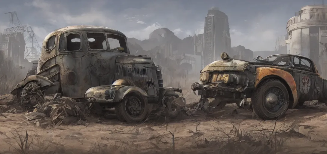 Prompt: Fallout Pre-War Vehicles Concept Art, vibrant colors, 8k photorealistic, black background, HD, high details, trending on artstation