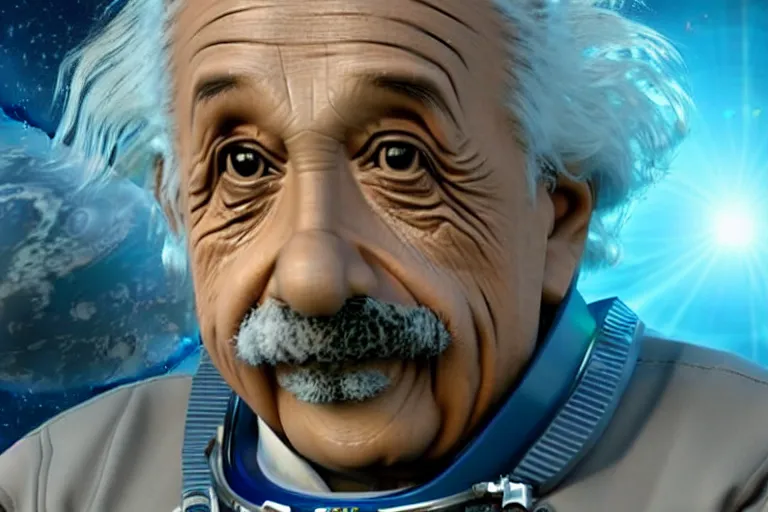 Image similar to still photo of sad albert einstein in spacesuit, giant flat earth on turtles at background, highly detailed, photorealistic shot, bright studio setting, studio lighting, crisp quality and light reflections, unreal engine 5 quality render