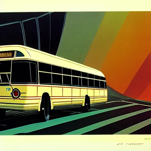 Image similar to concept art for compact bus, painted by syd mead, high quality