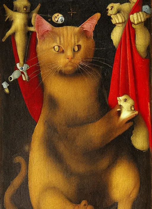 Image similar to red devil cat, Medieval painting by Jan van Eyck, Hieronymus Bosch, Florence