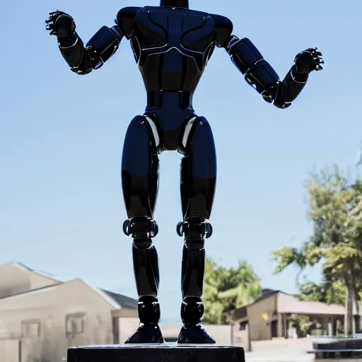 Image similar to a realistic detailed photo of a guy who is an attractive humanoid who is half robot and half humanoid, who is a male android, wrestler nick suriano, shiny skin, posing like a statue, blank stare, by the pool, on display, showing off his muscles, humanoid robot, frozen ice statue