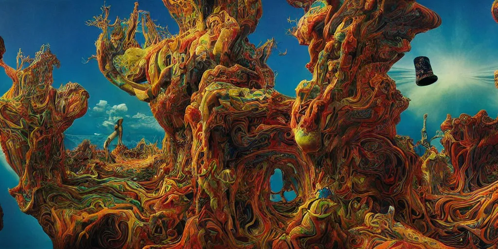 Prompt: ultrawide angle colour masterpiece surreal closeup portrait photography of surrealism by annie leibovitz and michael cheval, double exposure, weird surreal epic psychedelic complex biomorphic 3 d fractal landscape in background by kilian eng and roger dean and giger and salvador dali and beksinski, 8 k