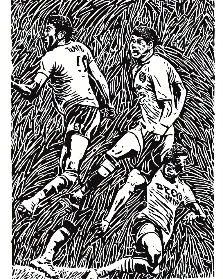 Image similar to a detailed lifelike linocut engraving of zico flamengo