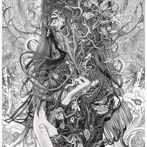 Image similar to life is so beautiful painted in alex grey and james jean style drawn by vania zouravliov and takato yamamoto, inspired by ooioo, intricate wood carving, black and white, 3 d, high detail, sharp high detail, artstation, octane