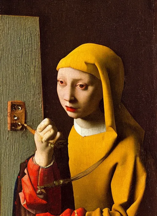 Prompt: artist painting, medieval painting by jan van eyck, johannes vermeer, florence
