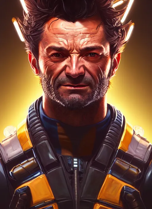 Image similar to portrait of apex legends wolverine, intricate, elegant, glowing lights, highly detailed, digital painting, artstation, glamor pose, concept art, smooth, sharp focus, illustration, art by artgerm and greg rutkowski, artey freytag